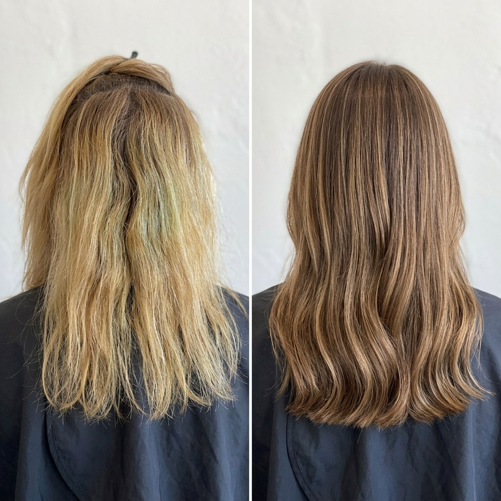 Color correction before and after removing orange hair