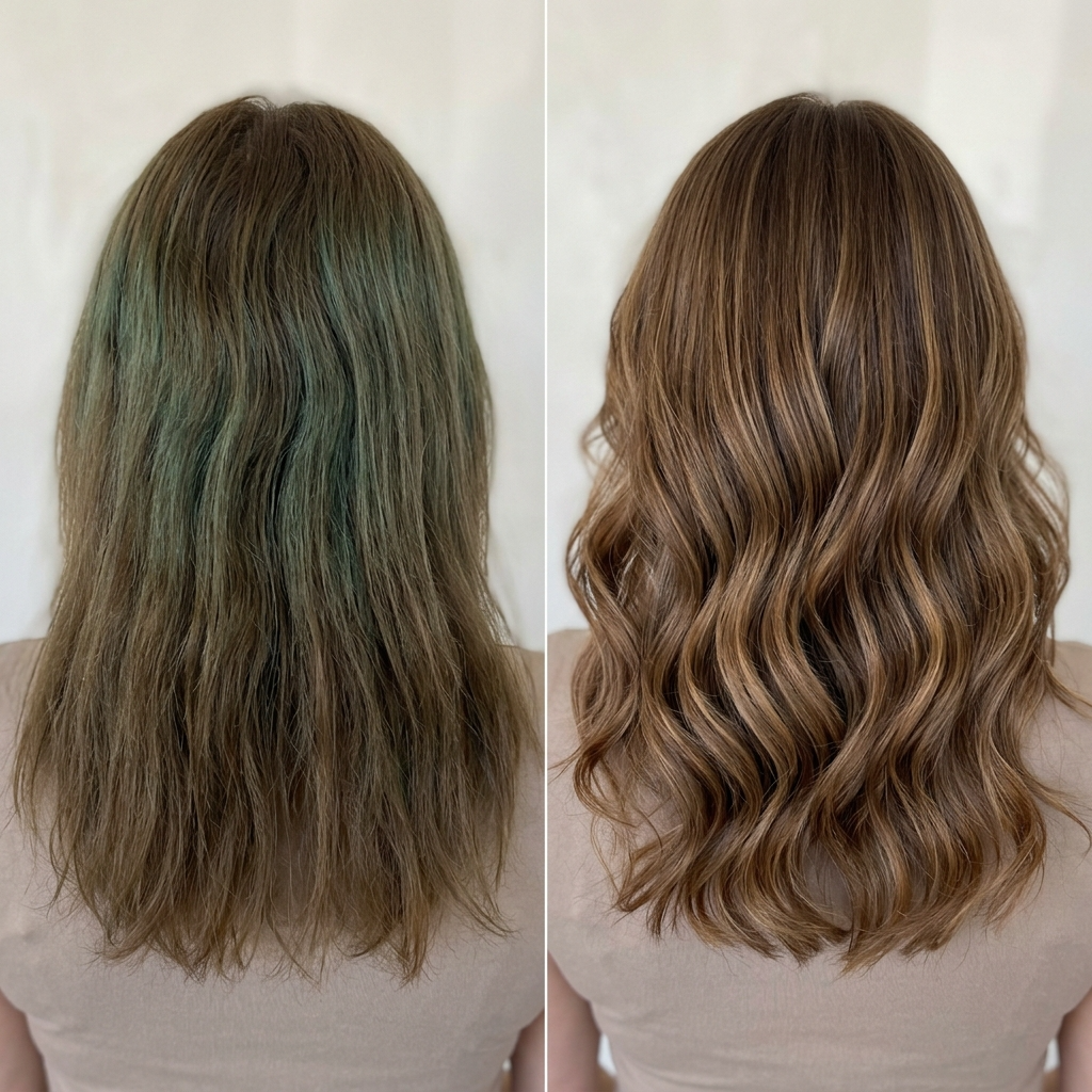 Color correction before and after fixing box dye damage